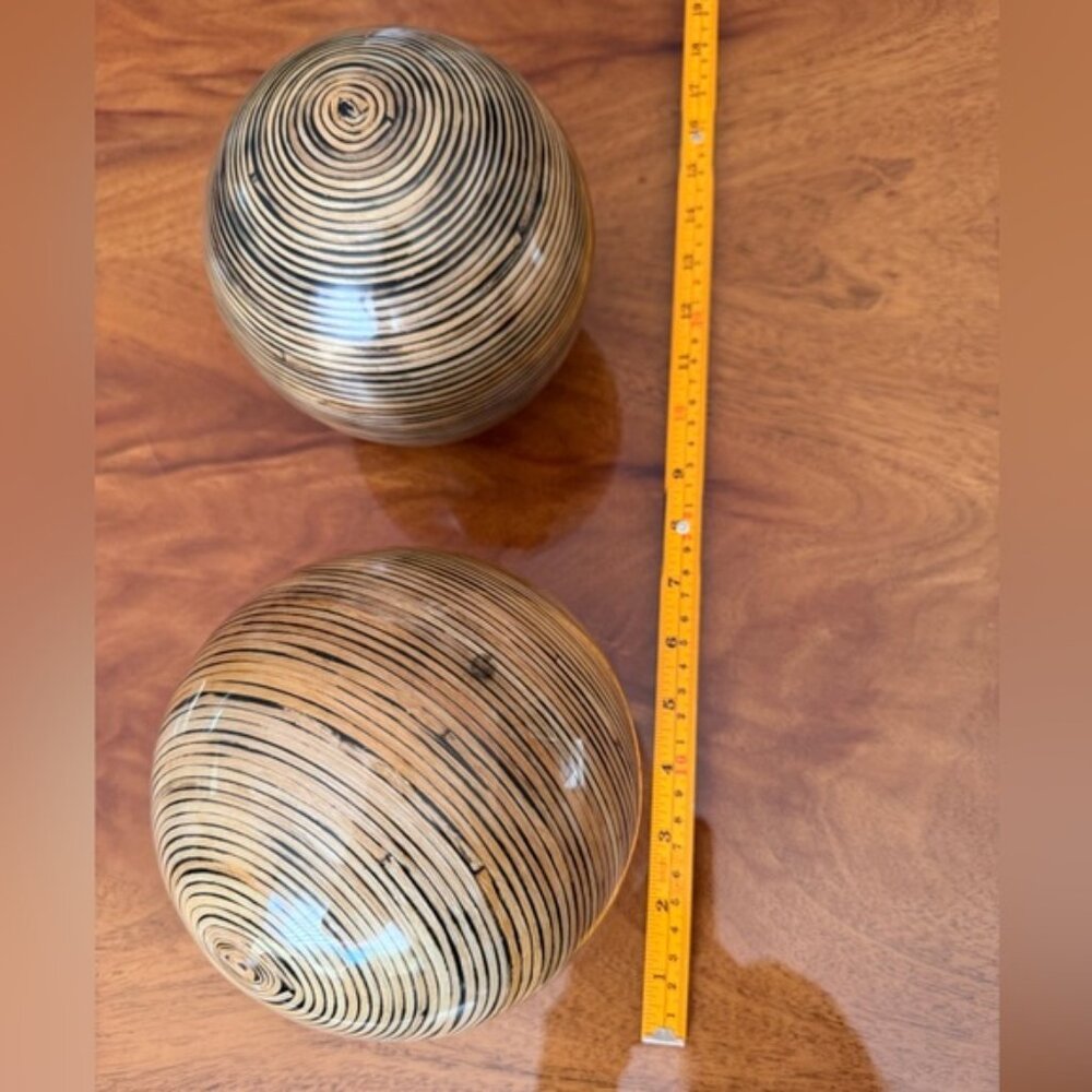 Two (2) Striped Wooden Sphere Decor selling together!